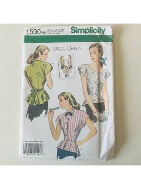 Simplicity 1590 1940s Retro Reprint Peplum Blouse Sewing Pattern Size 6-14 FF